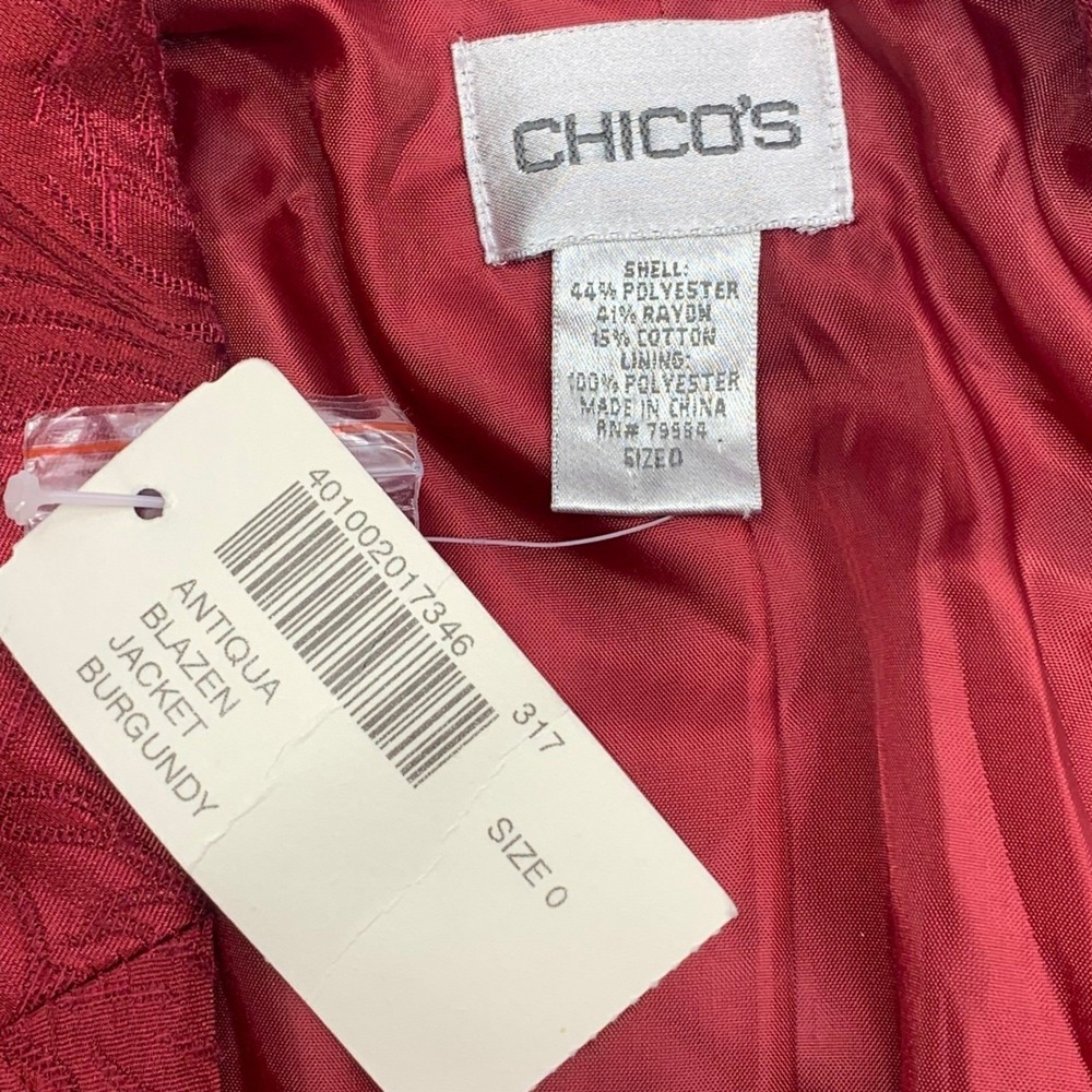NWT Chicos Antiqua Blazer Jacket Burgundy Red Paisley Jacquard Size 0/Sm/US 4 - Picture 8 of 9
